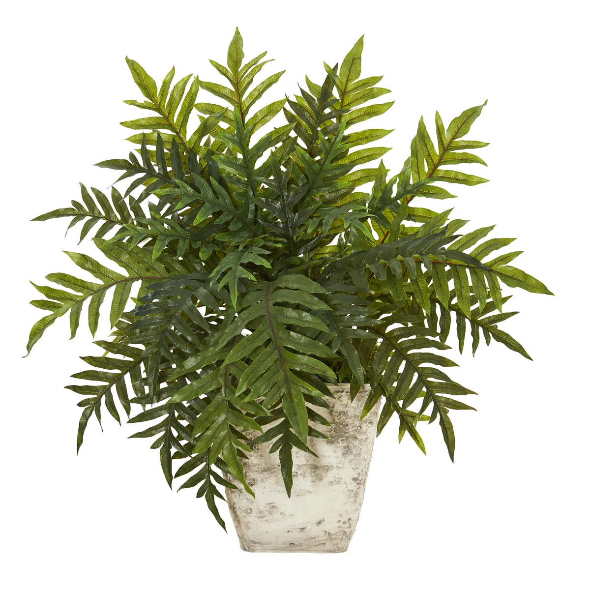 Nearly Natural P1094 2' Artificial Green Real Touch Hares Foot Fern Plant in Country White Planter