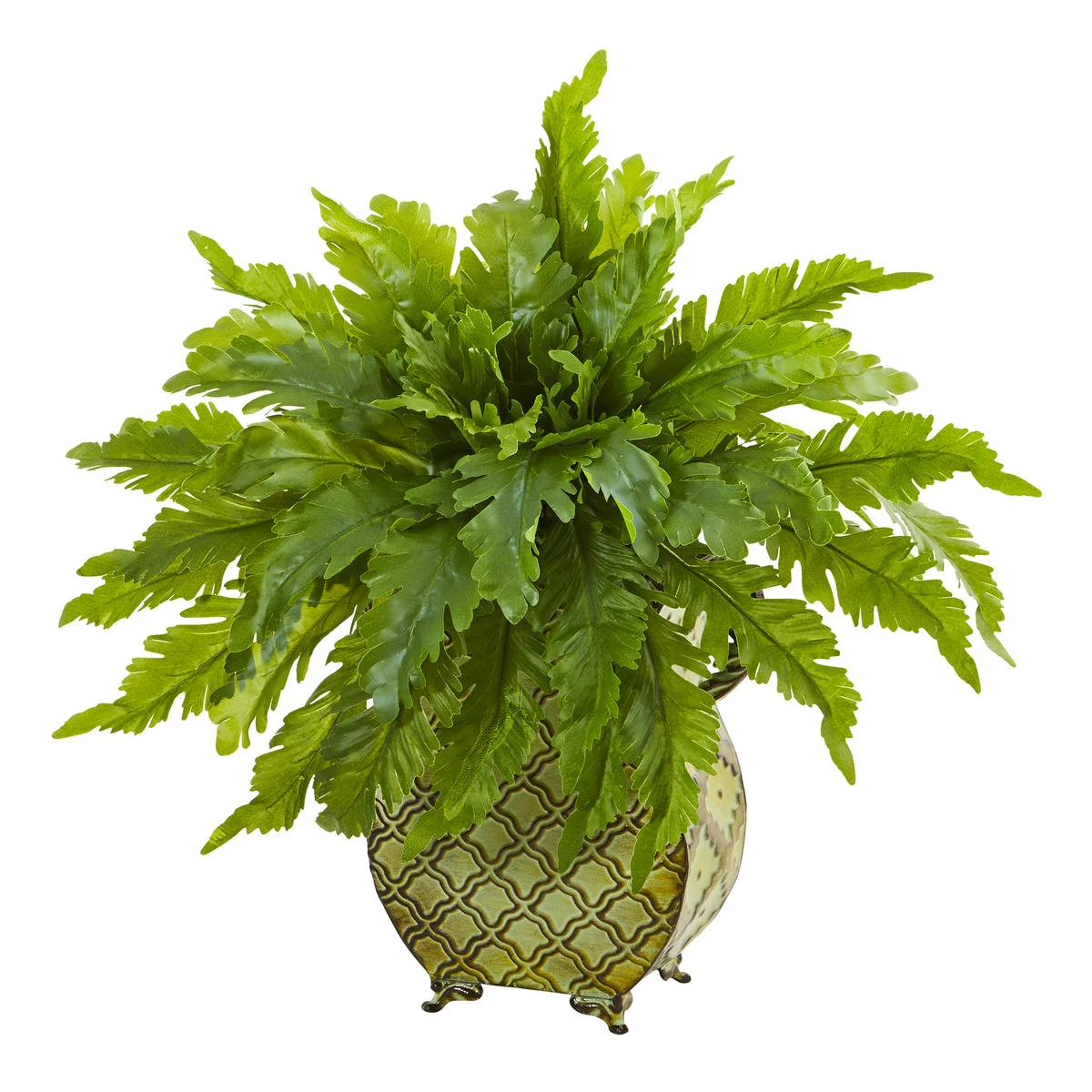 Nearly Natural 8739 18" Artificial Green Fern Plant in Metal Planter