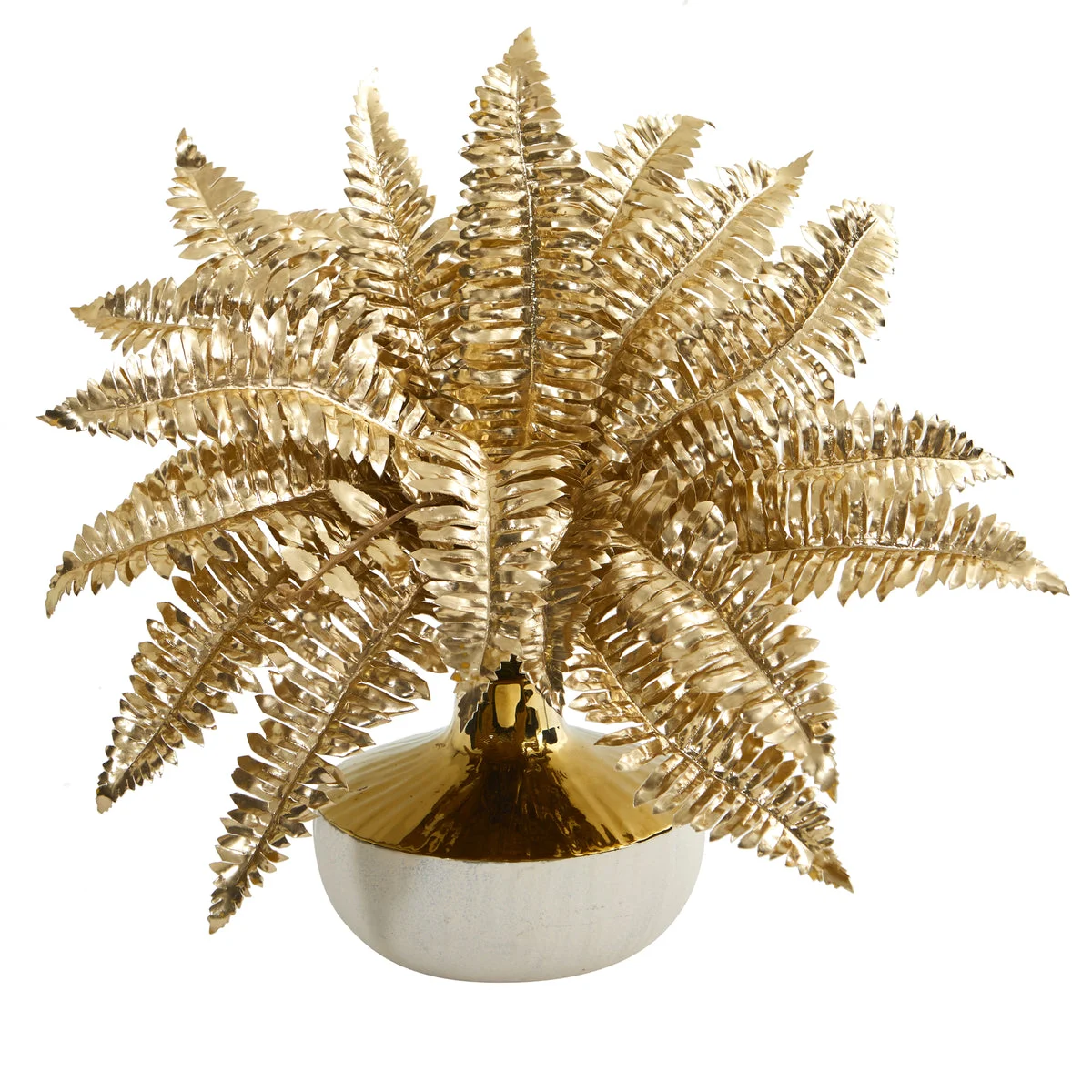 Nearly Natural P1101 13" Artificial Golden Boston Fern Plant in Gold & Cream Elegant Vase