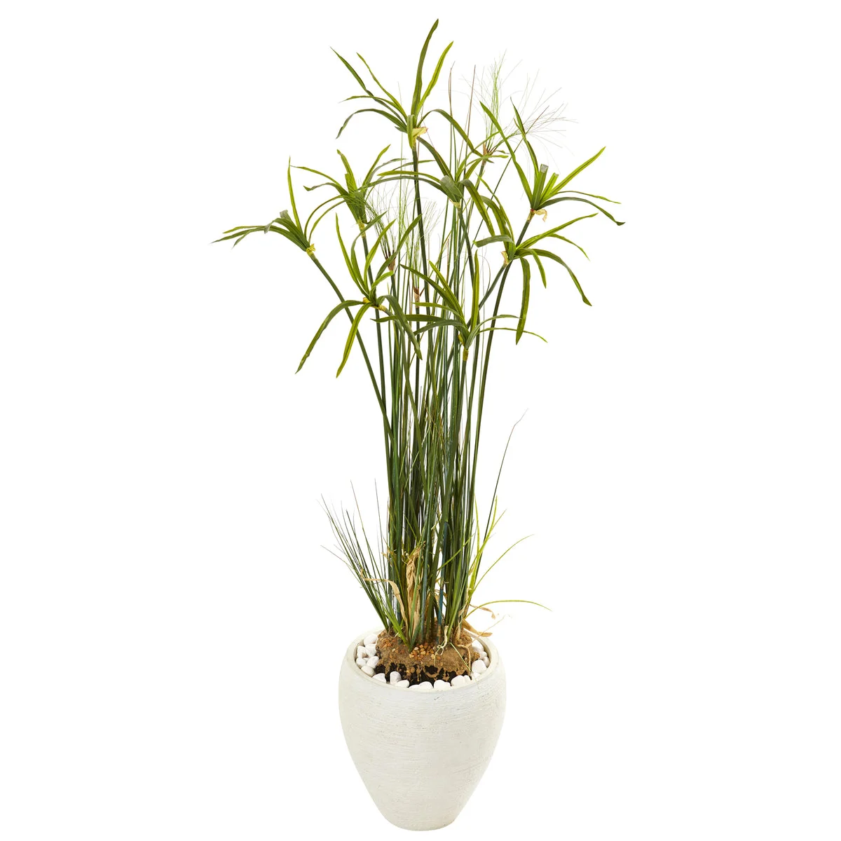 Nearly Natural 9818 47" Artificial Green Papyrus Plant in White Planter