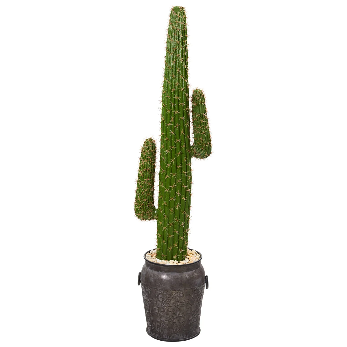 Nearly Natural P1119 59" Artificial Green Cactus Plant in Metal Planter