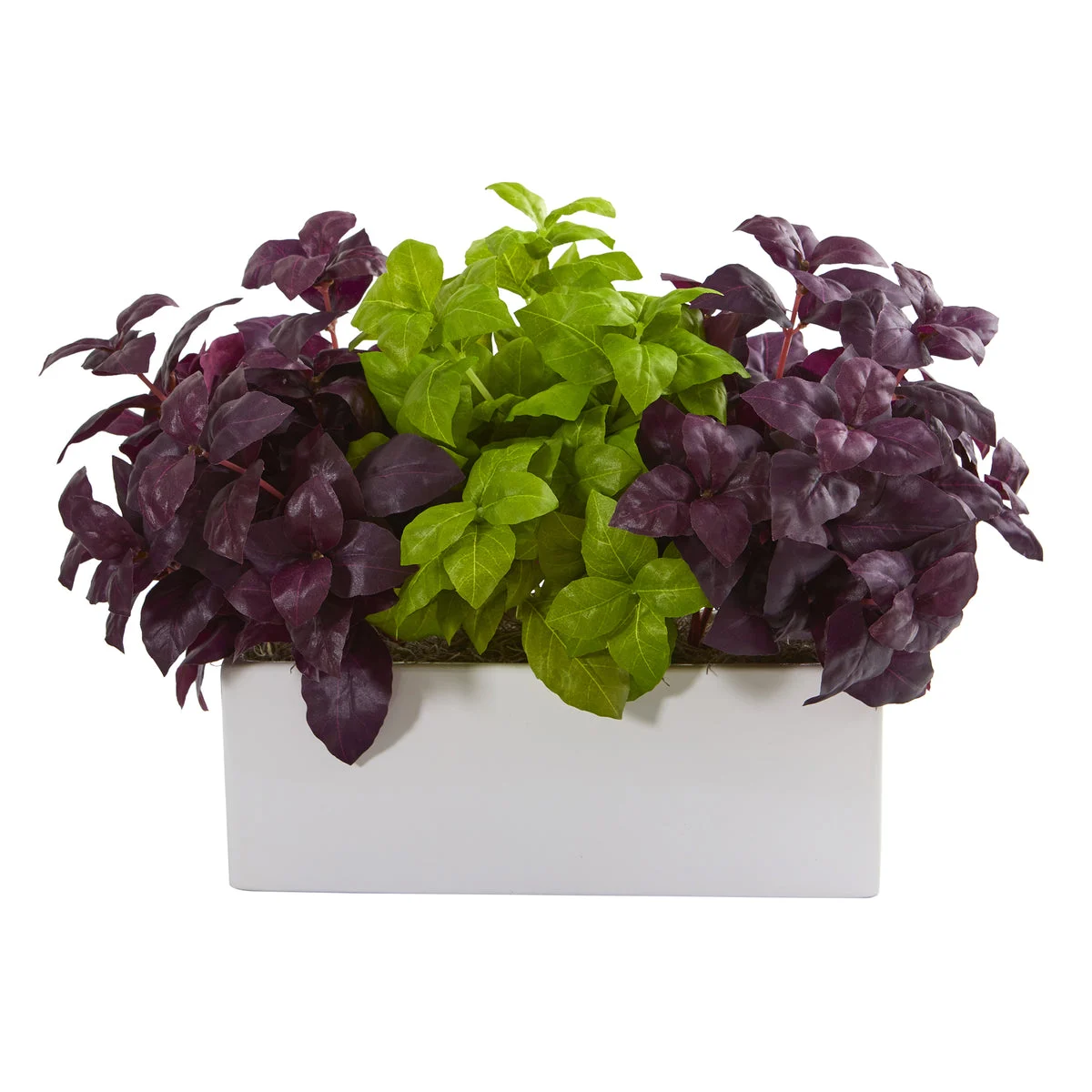 Nearly Natural P1251 17" Artificial Green & Purple Basil Plant in White Planter