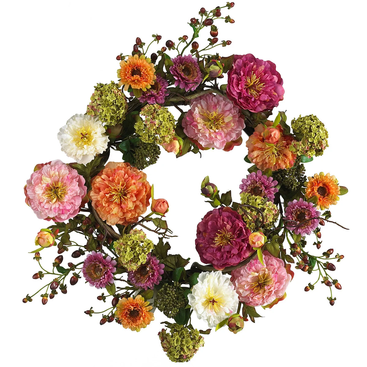 Nearly Natural 24`` Mixed Peony Wreath