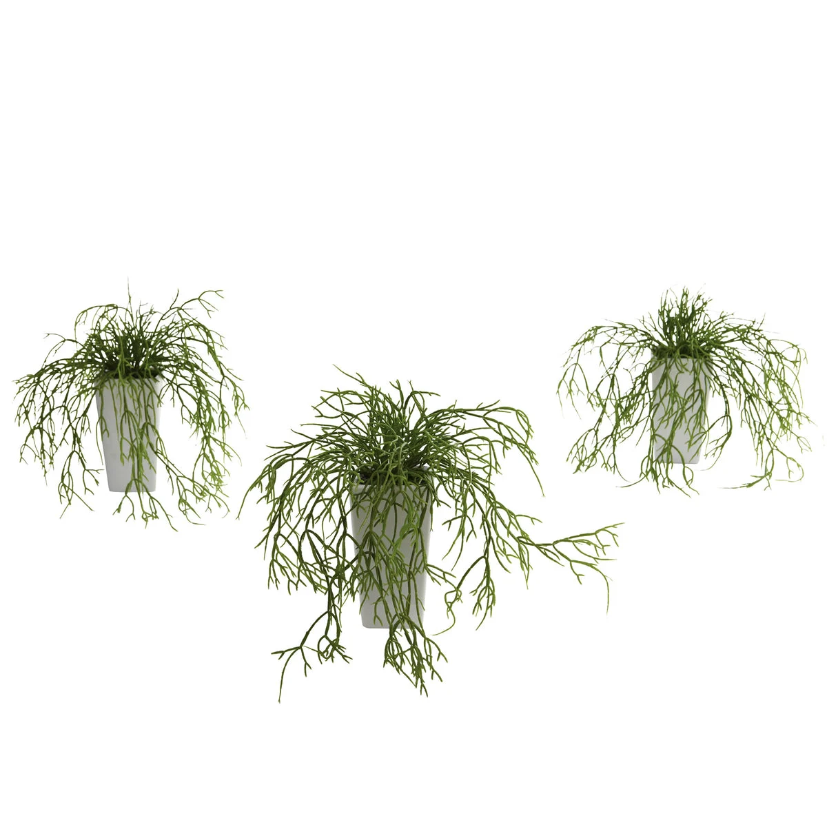 Nearly Natural 4973-S3 10.5" Artificial Green Wild Grass with White Vase, Set of 3
