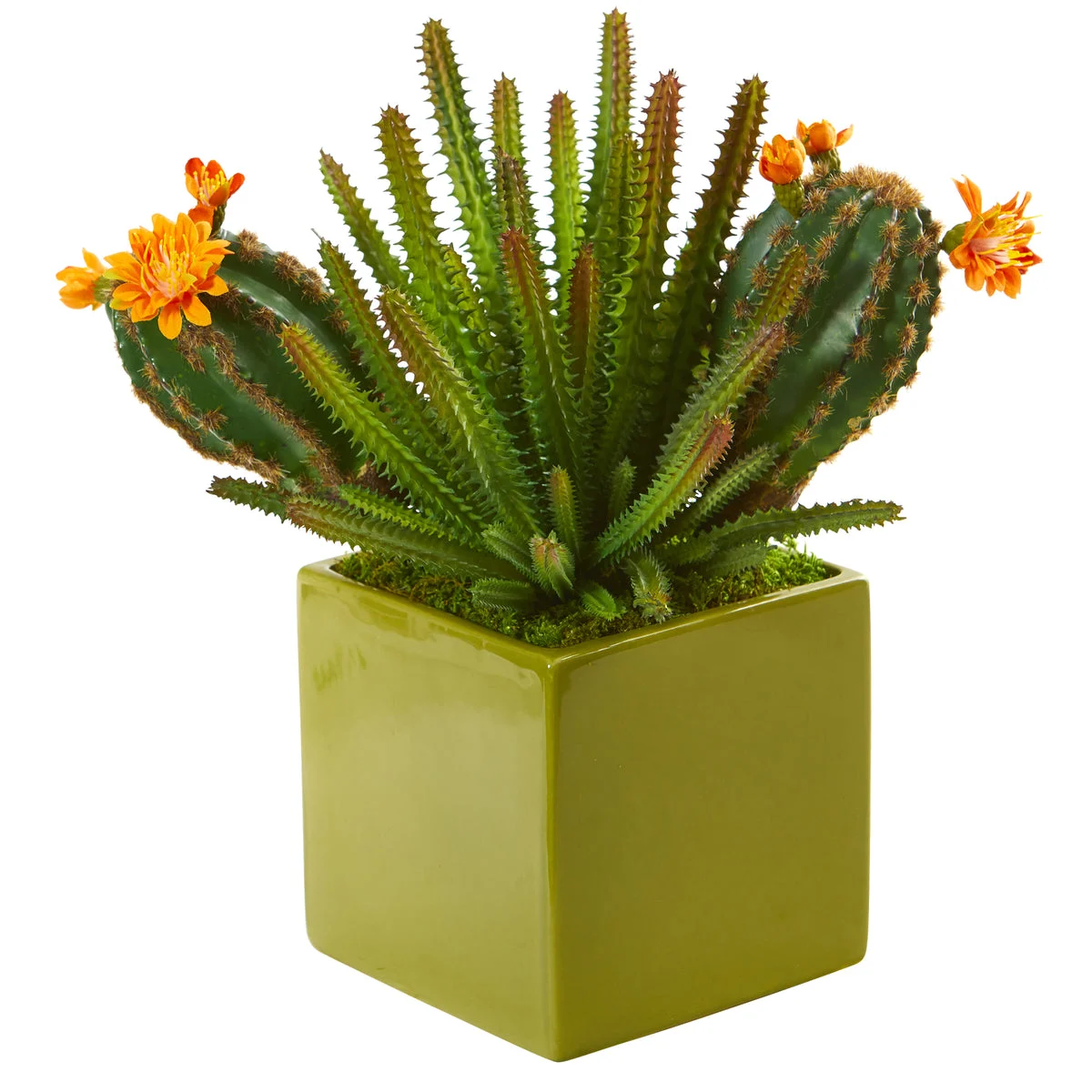 Nearly Natural P1136 10" Artificial Green Mixed Succulent Plant in Green Planter