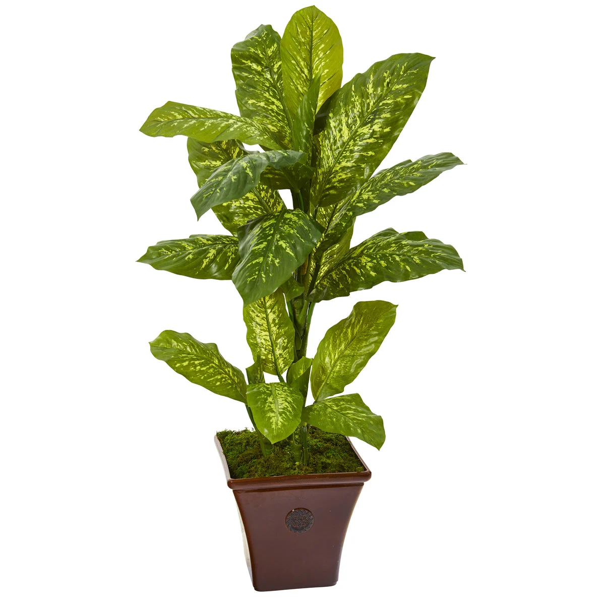 Nearly Natural P1126 4' Artificial Green Real Touch Dieffenbachia Plant in Brandy Planter