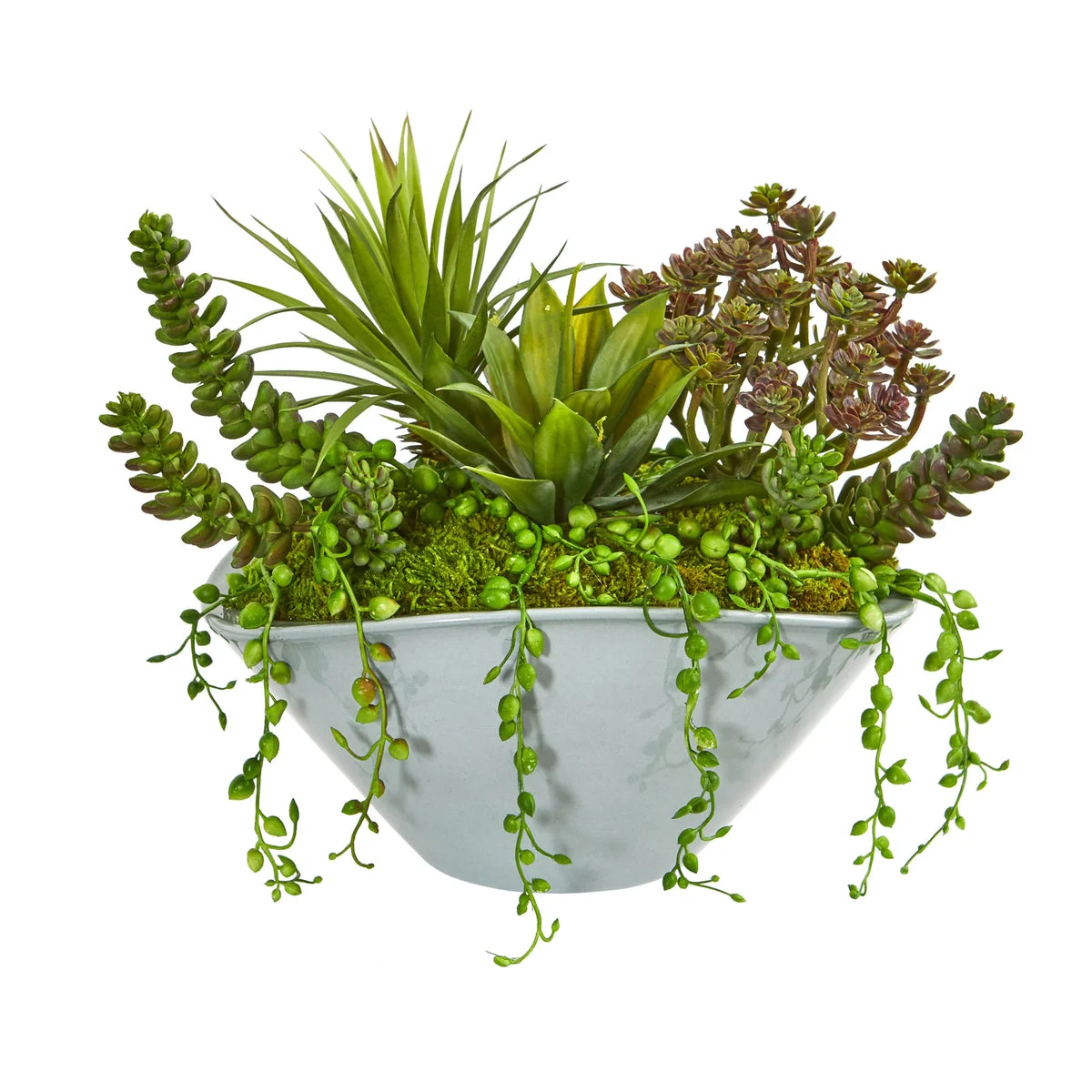 Nearly Natural 8423 10" Artificial Green Succulent Garden Plant in Green Vase