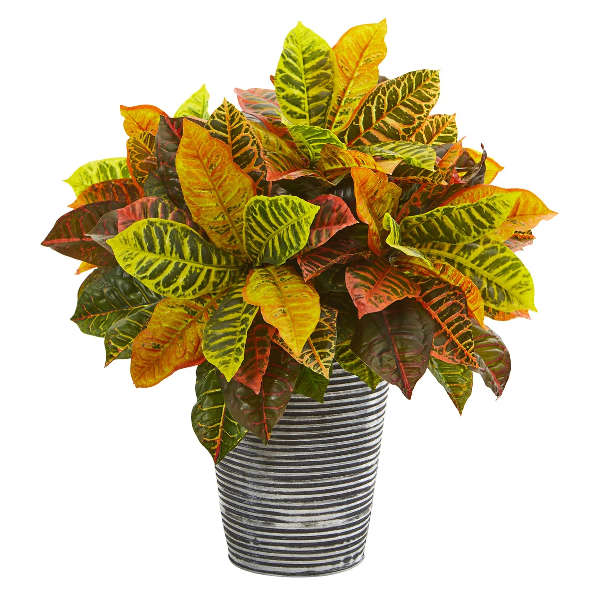 Nearly Natural 8943 21" Artificial Garden Real Touch Croton Plant in Planter with Black Pattern, Multicolor
