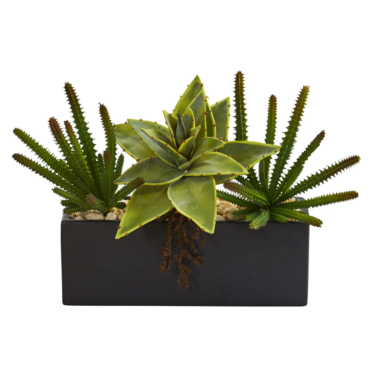 Nearly Natural P1220 16" Artificial Green Mixed Succulent Plant in Black Planter