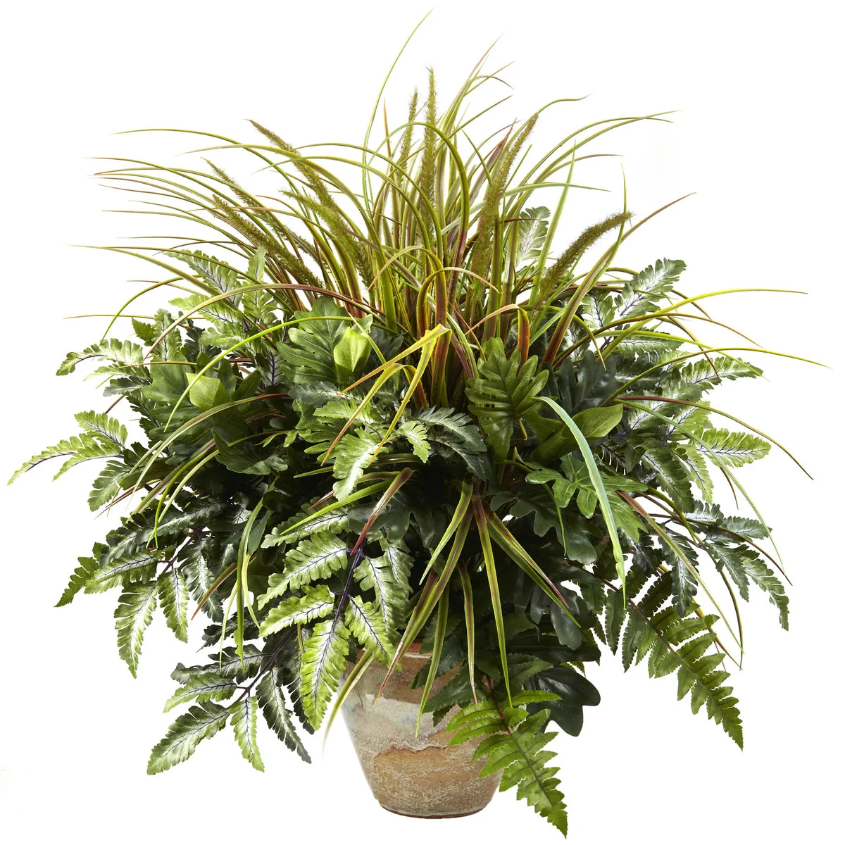 Nearly Natural 6728 28" Artificial Green Mixed Greens & Grass with Ceramic Planter