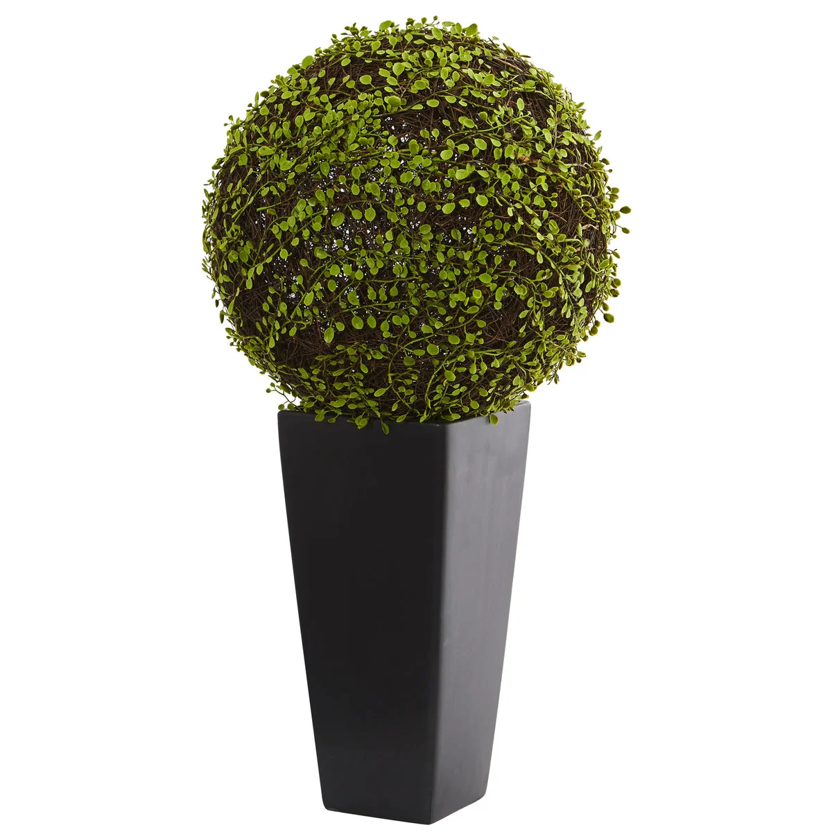 Nearly Natural 6396 2.5" Artificial Green Mohlenbechia Ball Plant in Black Tower Vase