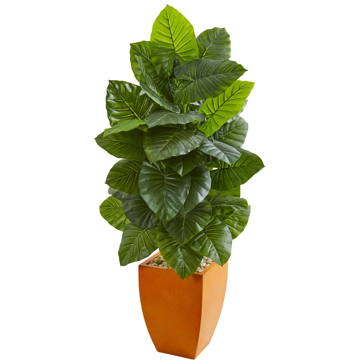 Nearly Natural 9276 5' Artificial Green Taro Plant in Orange Planter