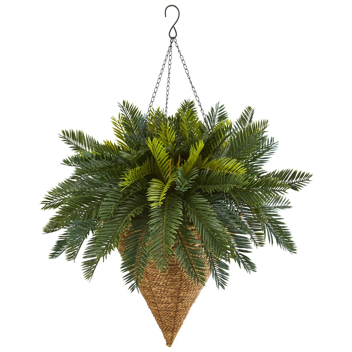 Nearly Natural 6419 24" Artificial Green Cycas Plant in Hanging Basket
