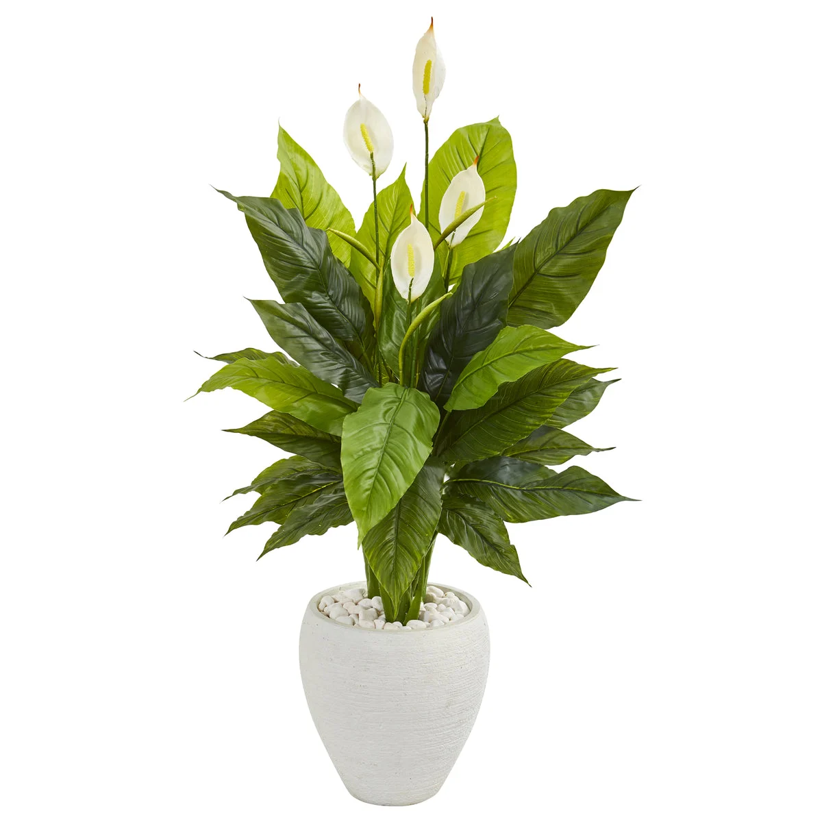 Nearly Natural 9448 49" Artificial Green Real TouchSpathiphyllum Plant in White Planter