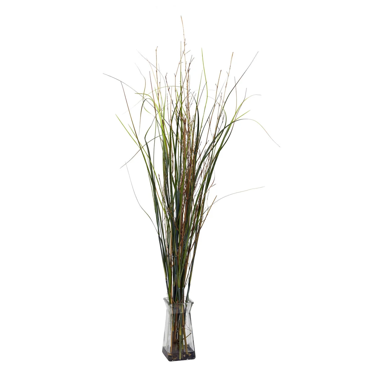 Nearly Natural Grass & Bamboo w/Glass Vase Silk Plant