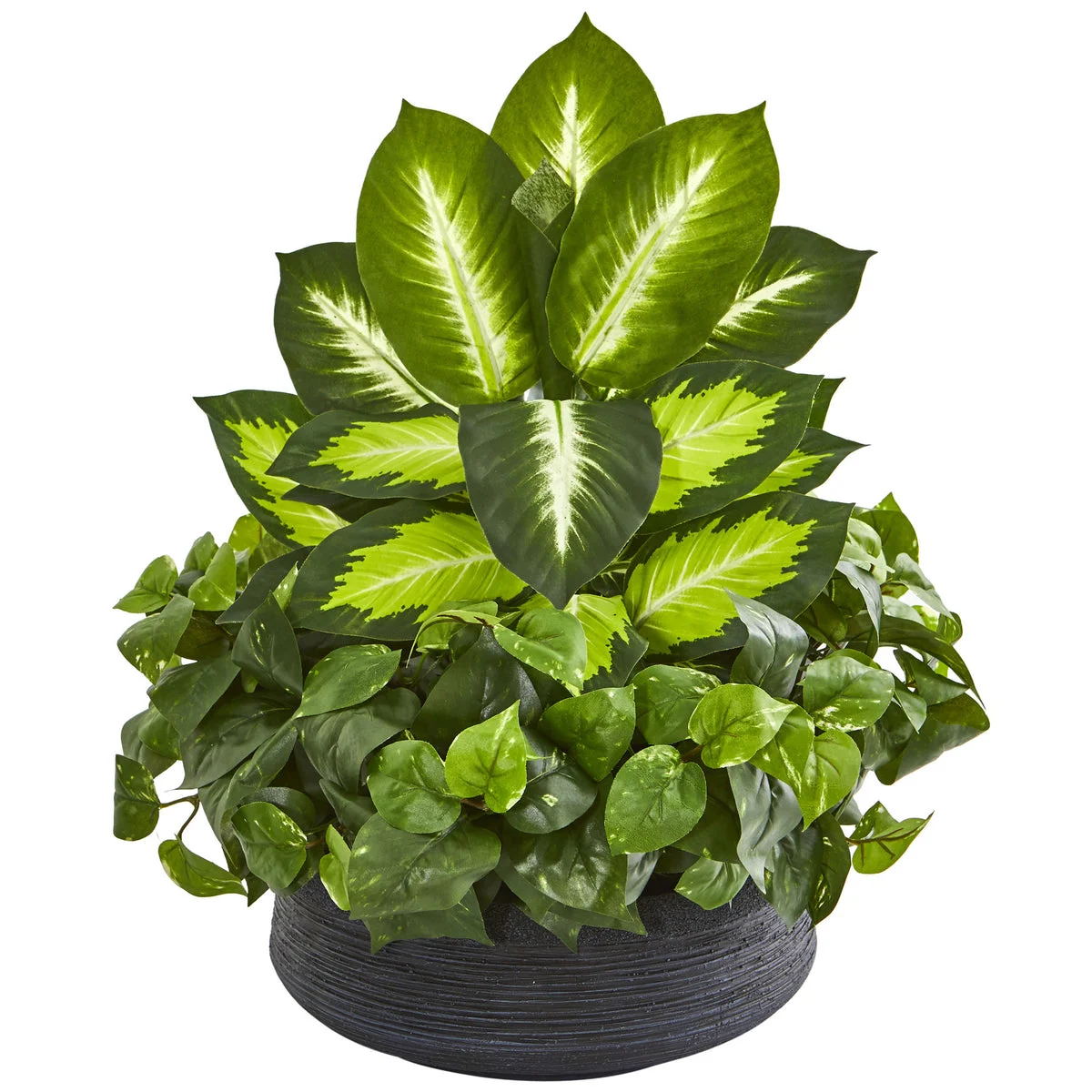 Nearly Natural 8376 20" Artificial Green Golden Dieffenbachia & Pothos Plant in Black Planter