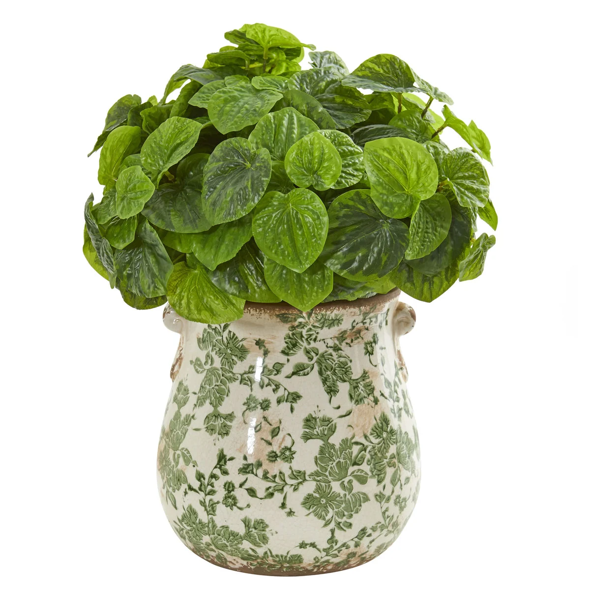 Nearly Natural 8568 18" Artificial Green Real Touch Peperomia Plant in Floral Vase