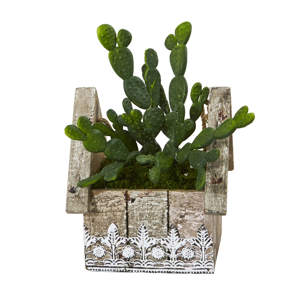 Nearly Natural 8848 10" Artificial Green Cactus Succulent Plant in Hanging Floral Design House Planter