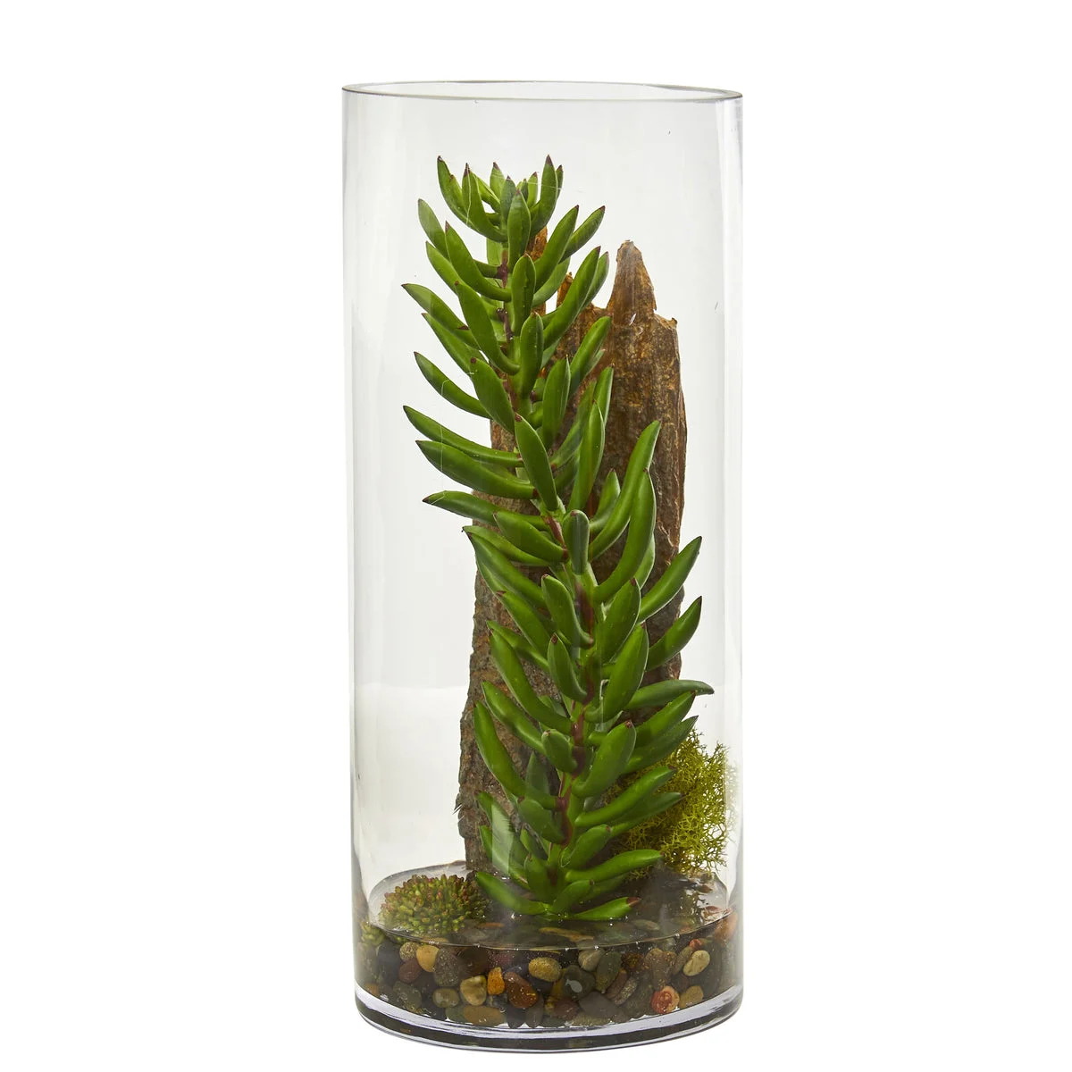 Nearly Natural 8459 14" Artificial Green Succulent & Sedum Plant in Cylinder Vase