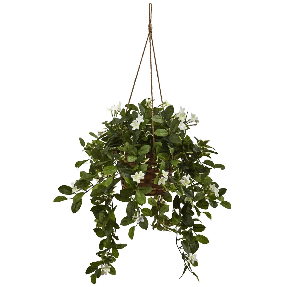 Nearly Natural 6913 16" Artificial Green Mixed Stephanotis in Hanging Basket