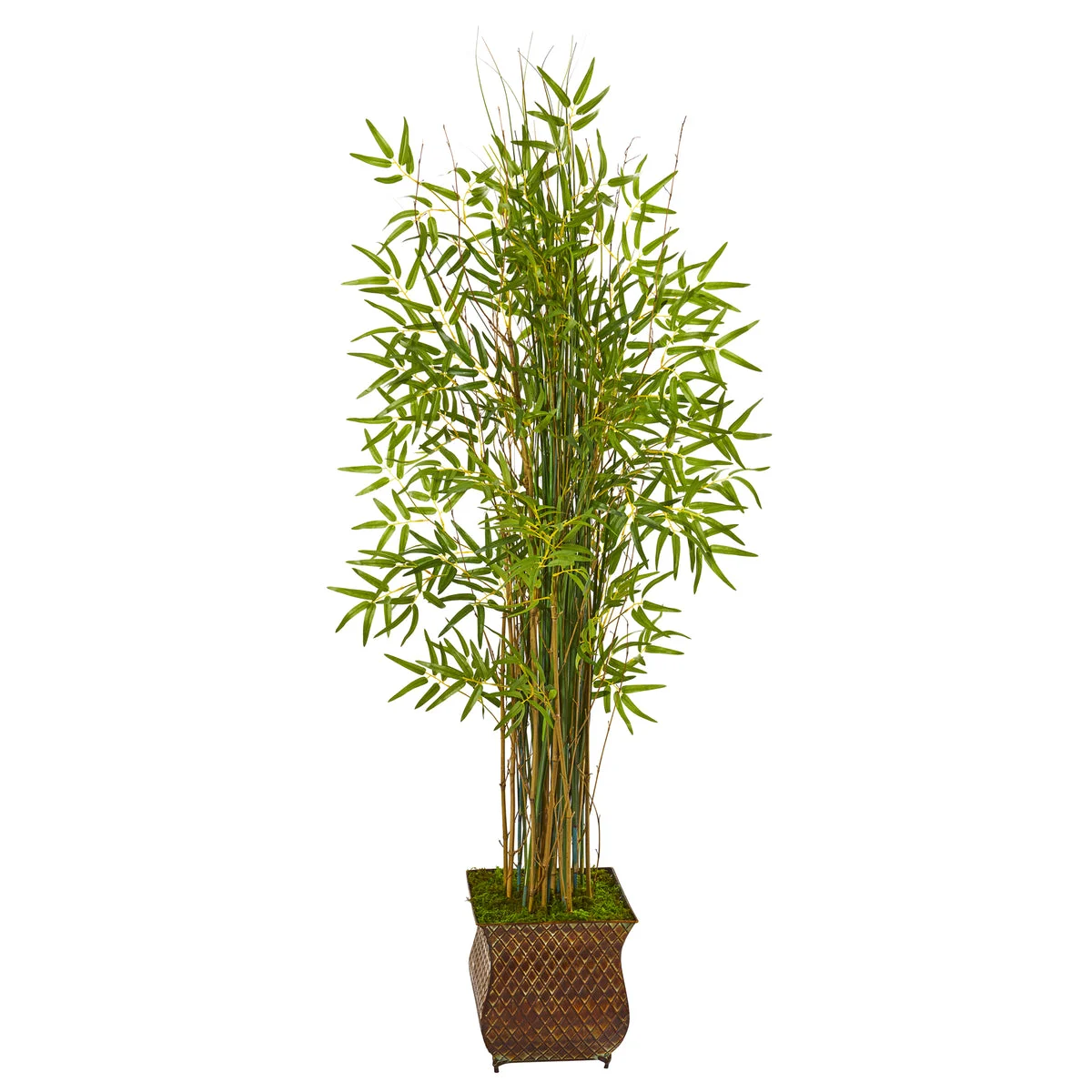 Nearly Natural 9819 64" Artificial Green Bamboo Grass Plant in Metal Planter