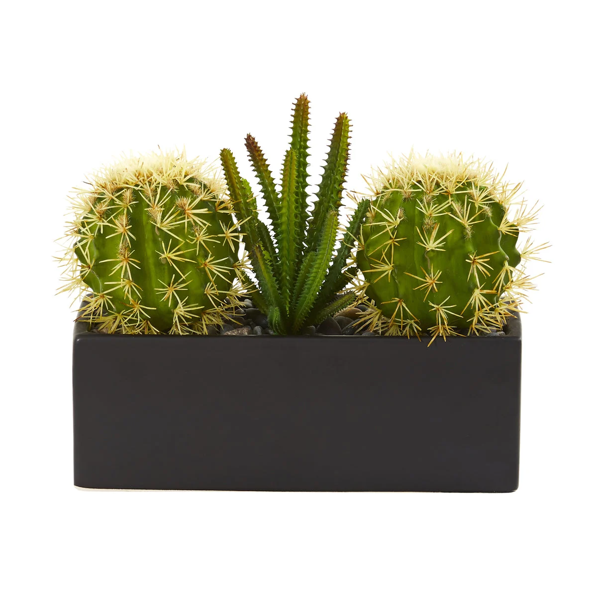 Nearly Natural P1273 11" Artificial Green Cactus Succulent Plant in Black Planter