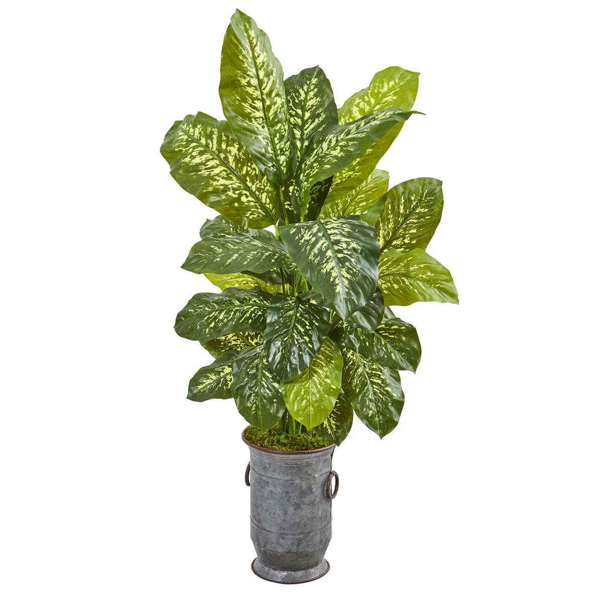 Nearly Natural 9784 49" Artificial Green Real Touch Dieffenbachia Plant in Vintage Metal Planter