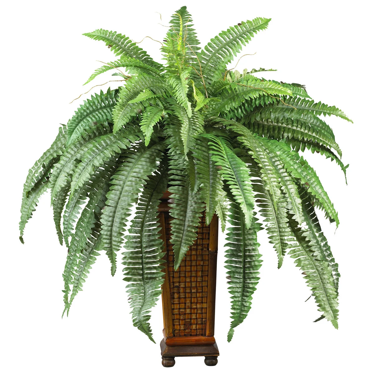 Nearly Natural Boston Fern w/Decorative Wood Vase Silk Plant