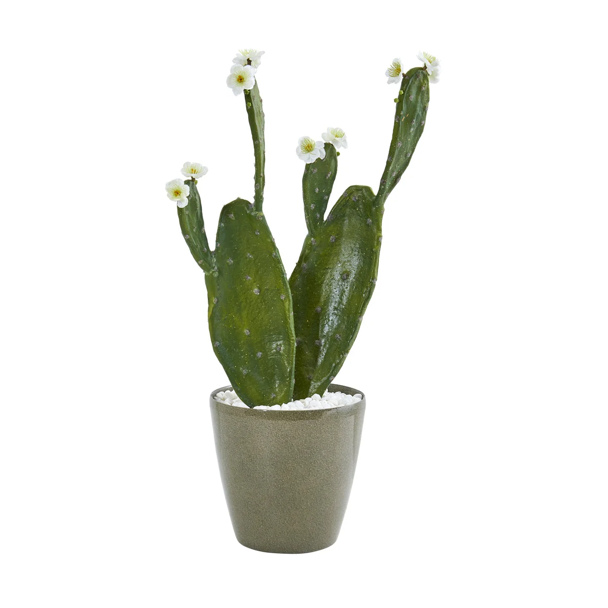 Nearly Natural 8808 25" Artificial Green Flowering Cactus Plant in Green Planter