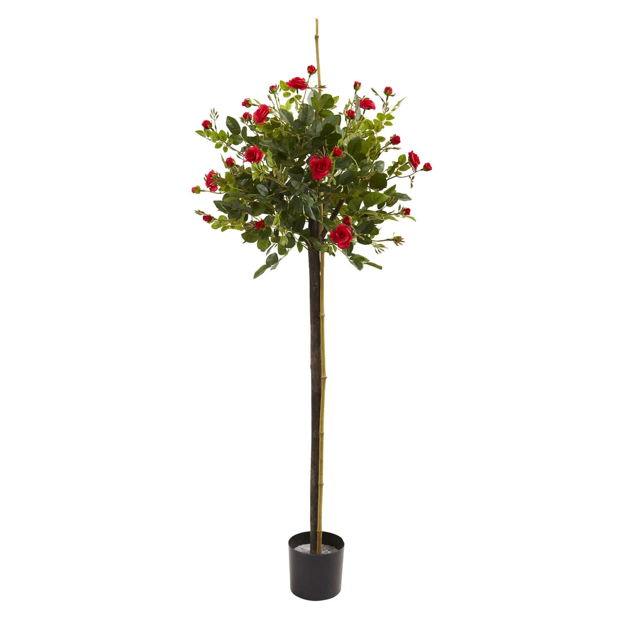Nearly Natural 5465 3' Artificial Green & Red Rose Topiary Silk Tree