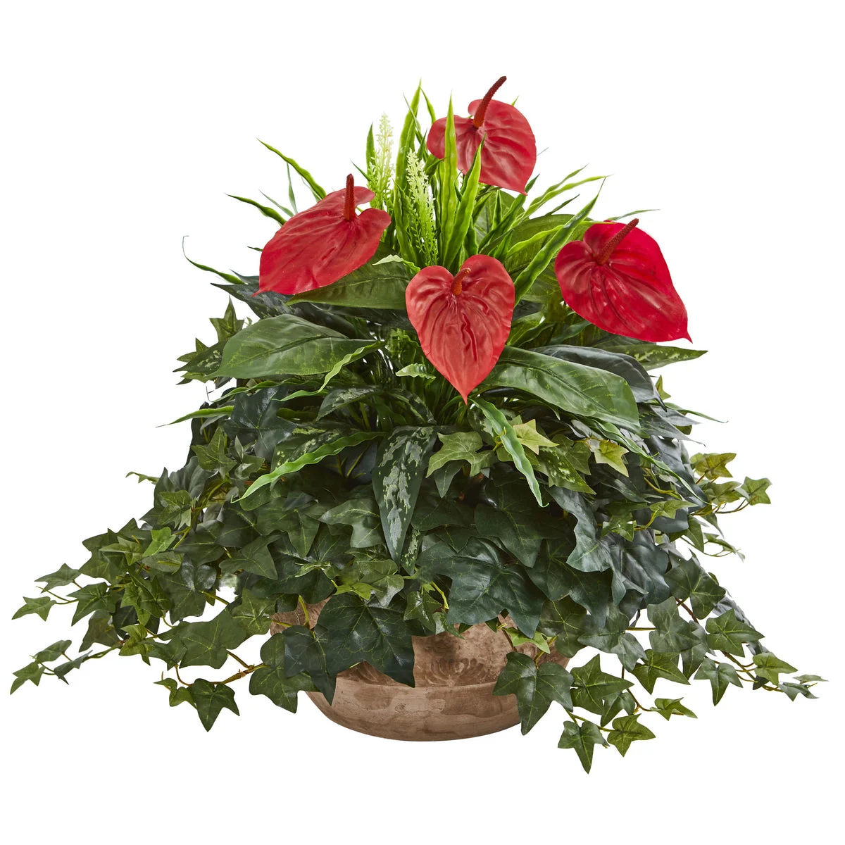 Nearly Natural 8135 24" Artificial Green & Red Anthurium Plant in Terracota Planter