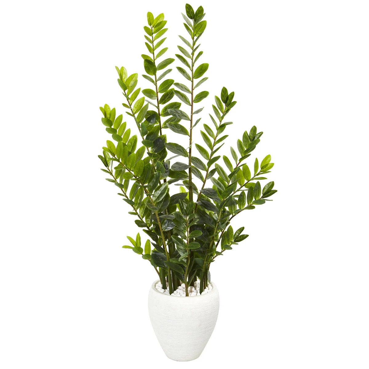 Nearly Natural 9527 4.5' Artificial Green Zamioculcas Plant in White Planter