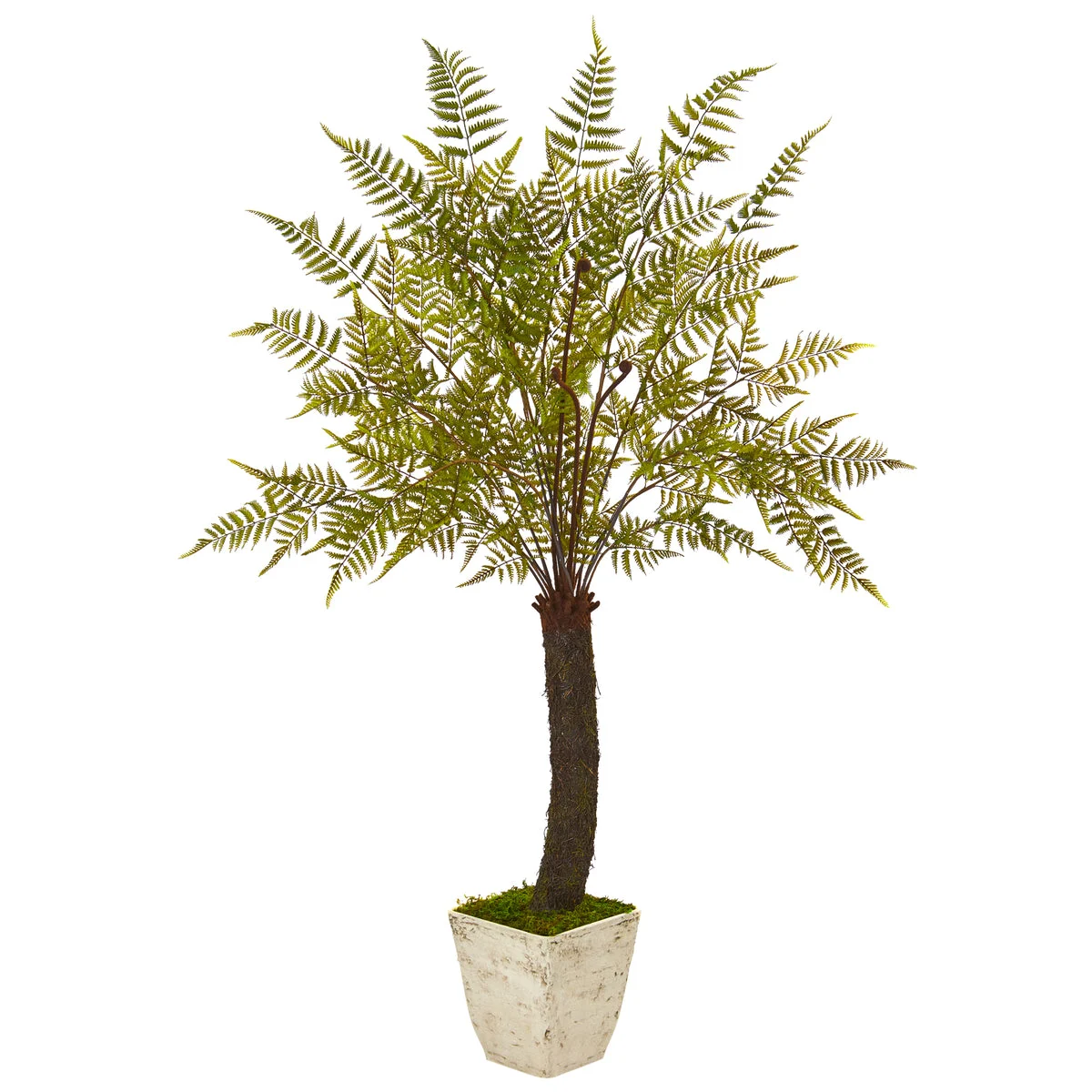 Nearly Natural 9485 74" Artificial Green Fern Plant in White Planter