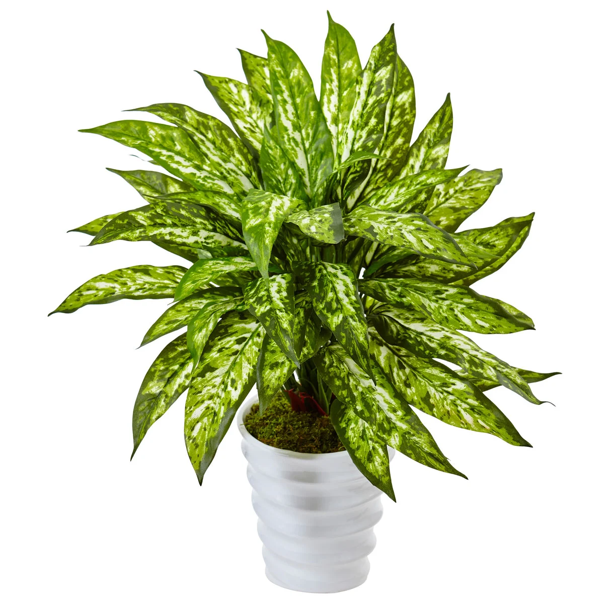 Nearly Natural 6980 21" Artificial Green Aglaonema in Swirl Planter