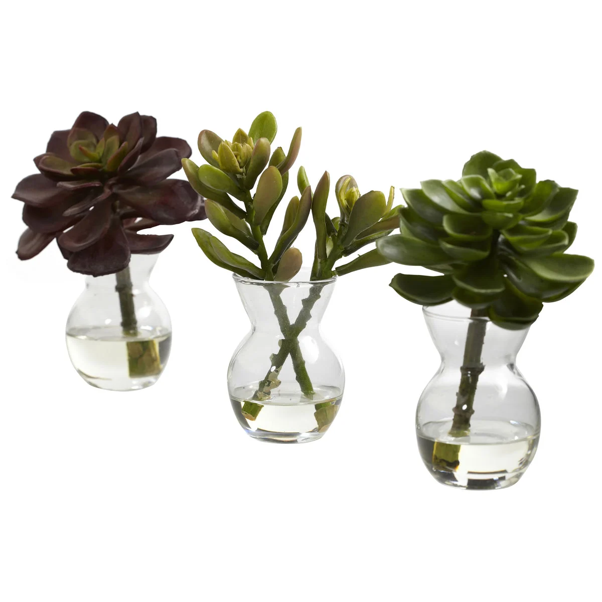 Nearly Natural 4954-S3 Artificial Green & Purple Succulent Arrangements, Set of 3