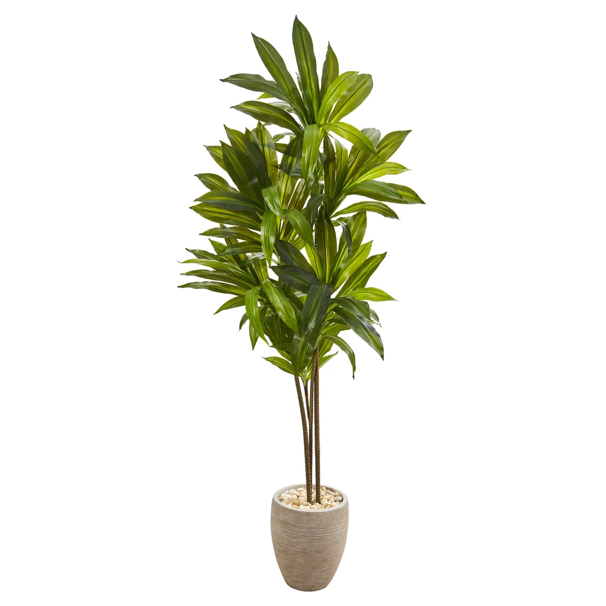 Nearly Natural 9875 68" Artificial Green Real Touch Dracaena Plant in Sand Colored Planter