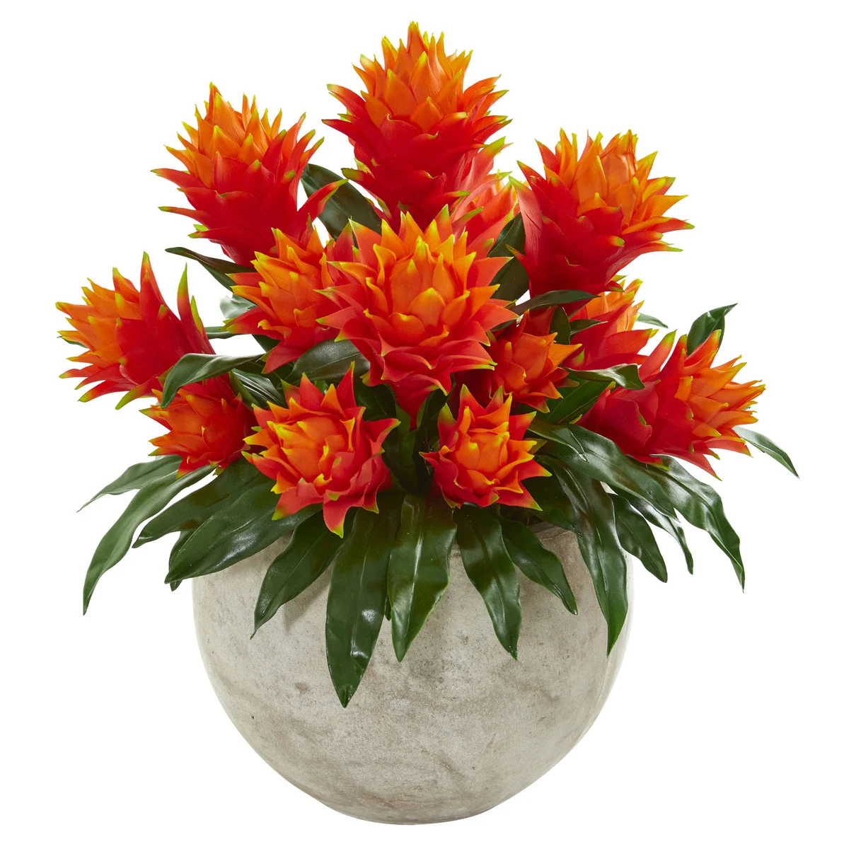 Nearly Natural 8566 22" Artificial Orange Bromeliad Plant in Sandstone Bowl