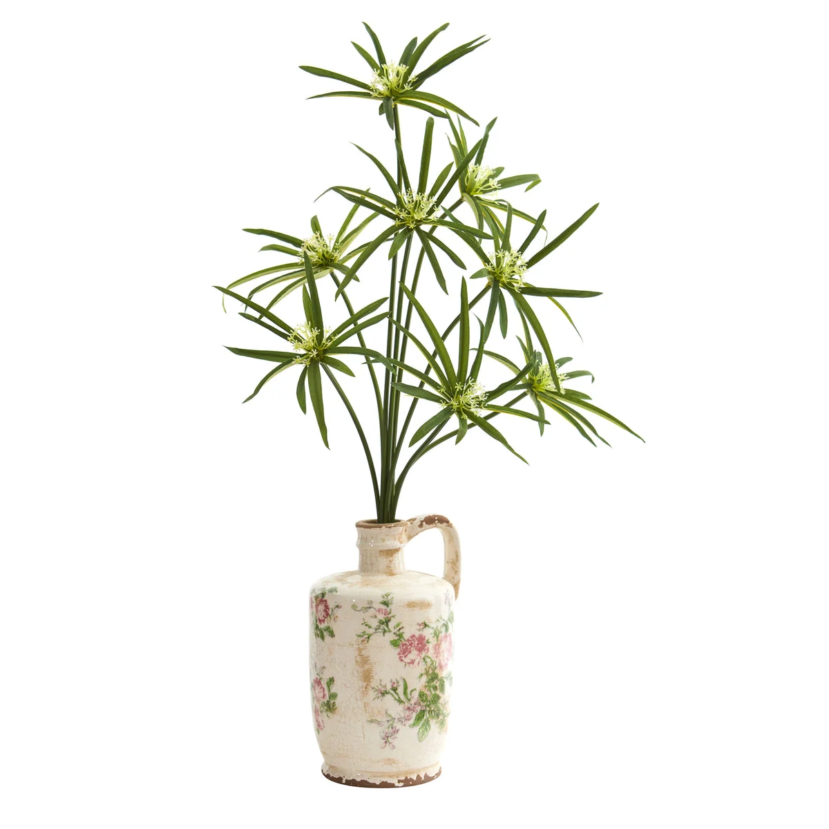 Nearly Natural P1199 27" Artificial Green Cyperus Plant in Floral Pitcher