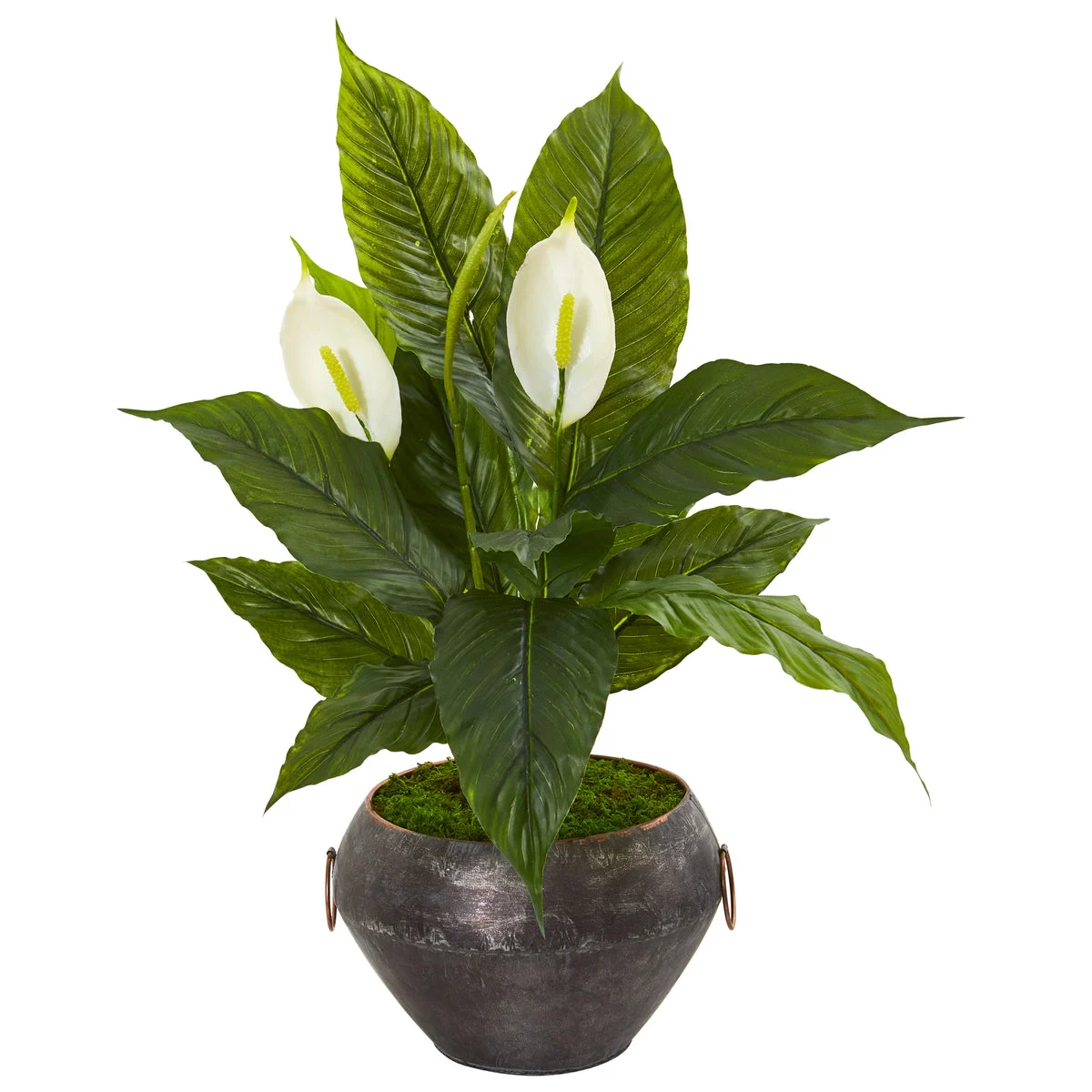 Nearly Natural 99488 27" Artificial Green Real Touch Spathiphylum Plant in Metal Bowl