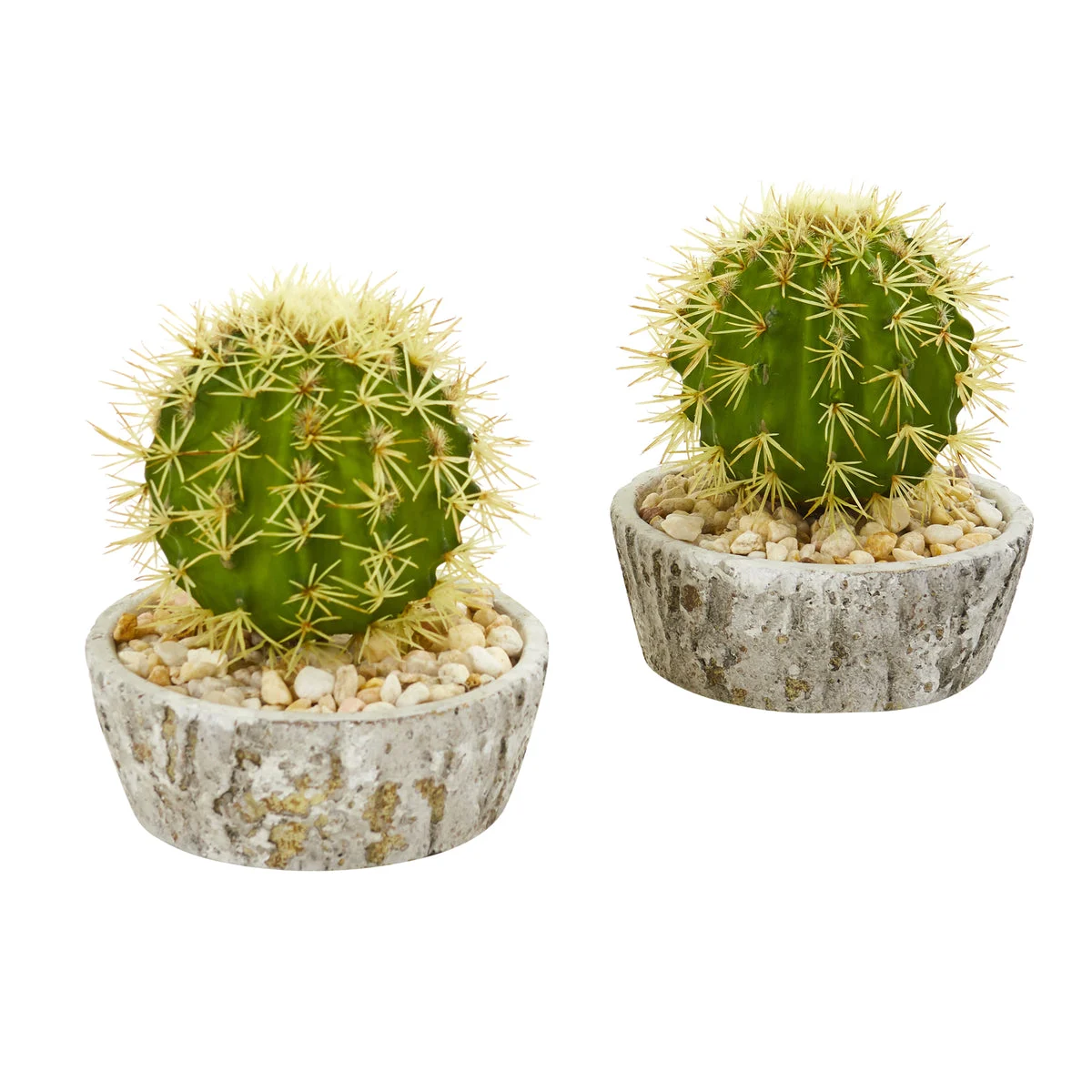 Nearly Natural 8657-S2 7" Artificial Green Cactus Plant in Weathered Planter, Set of 2