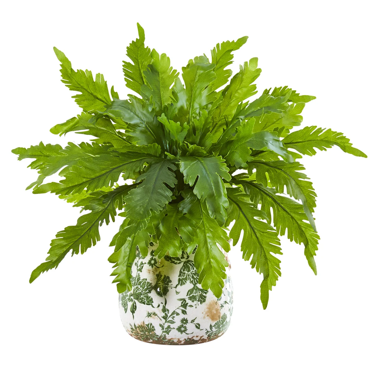 Nearly Natural 8738 13" Artificial Green Fern Plant in Floral Vase