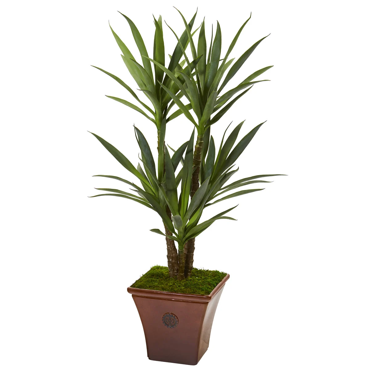 Nearly Natural P1147 51" Artificial Green Yucca Plant in Brandy Colored Planter