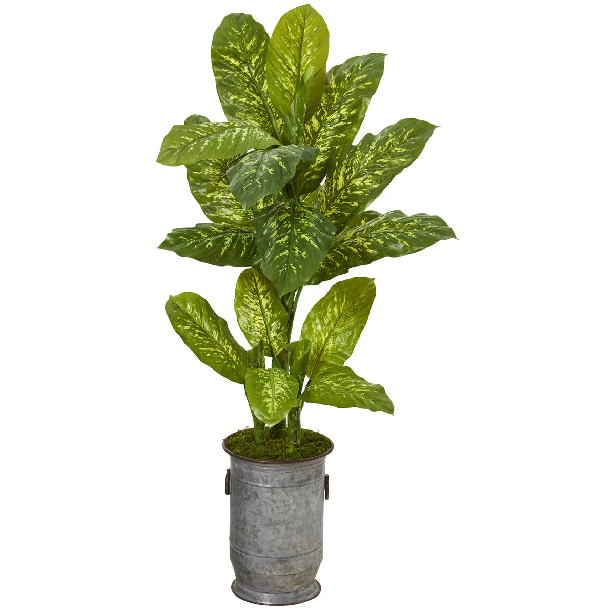 Nearly Natural P1124 49" Artificial Green Real Touch Dieffenbachia Plant in Vintage Metal Planter