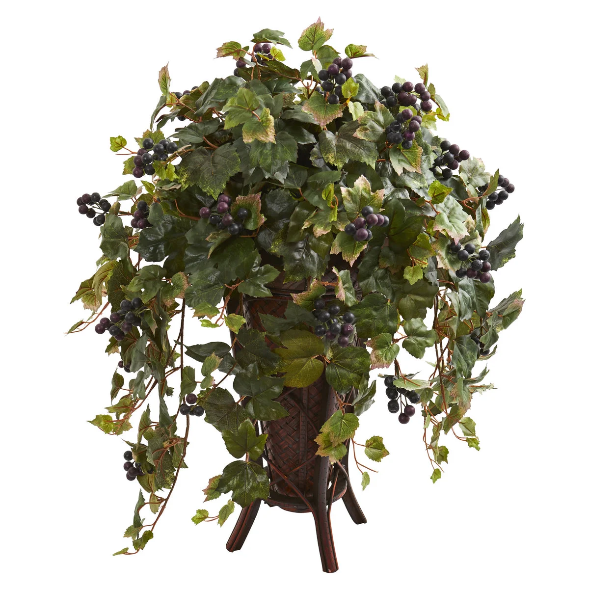 Nearly Natural 8191 32" Artificial Green Grape Leaf Plant in Stand Planter