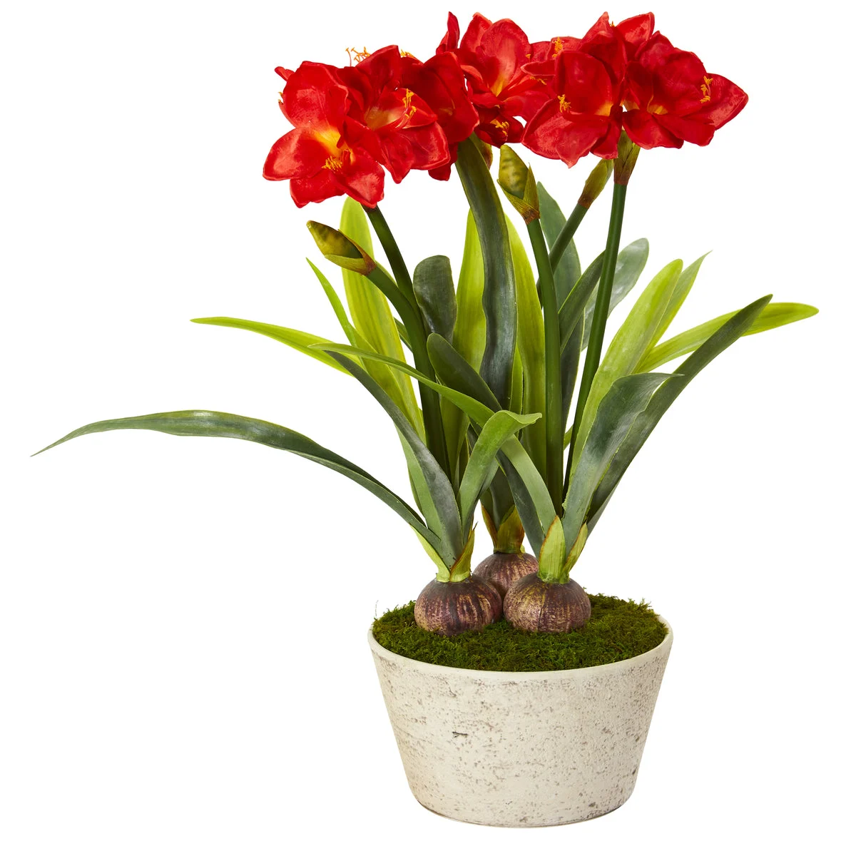 Nearly Natural P1138 32" Artificial Green & Red Amaryllis Plant in White Planter