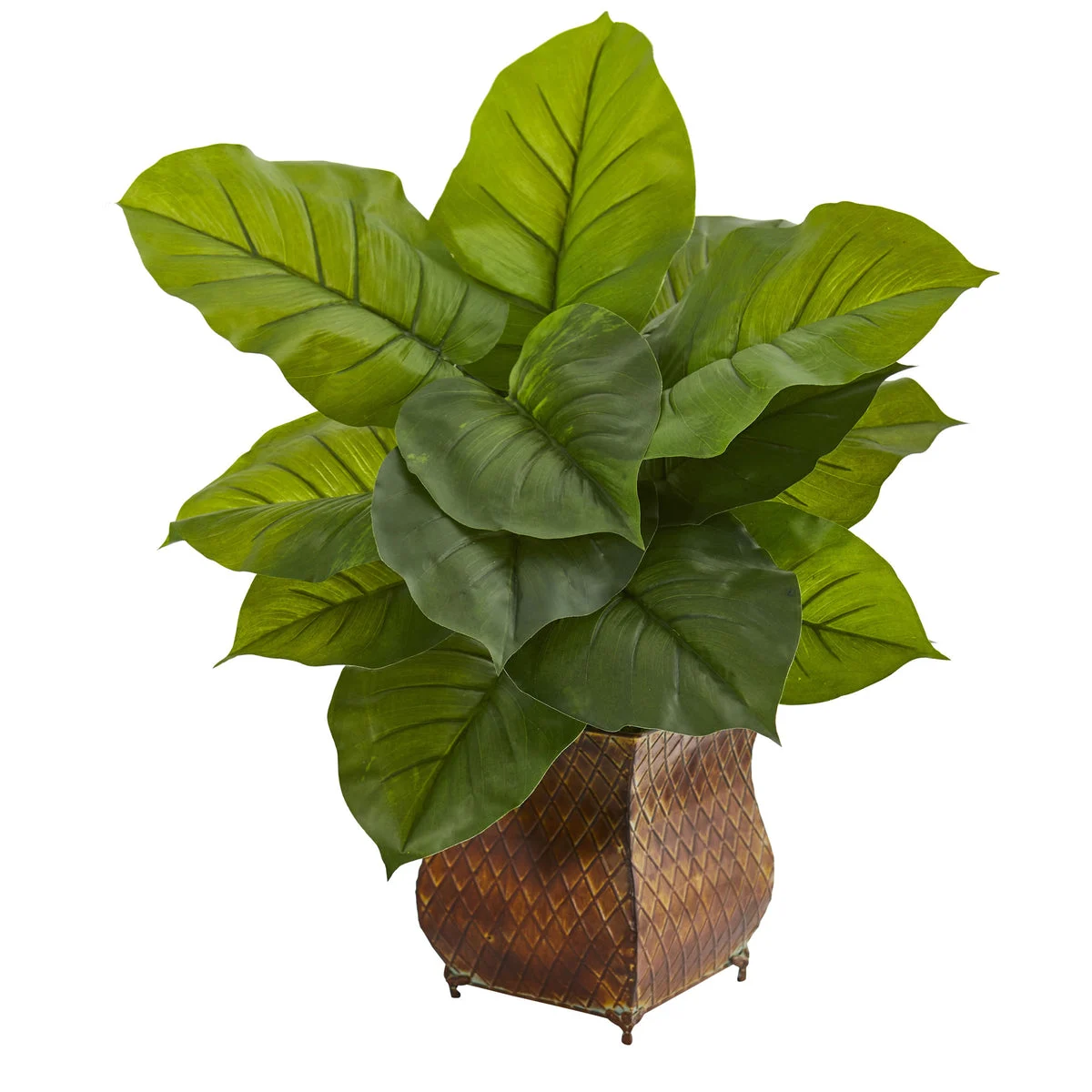 Nearly Natural 6484 27" Artificial Green Large Leaf Real Touch Philodendron Plant in Metal Planter