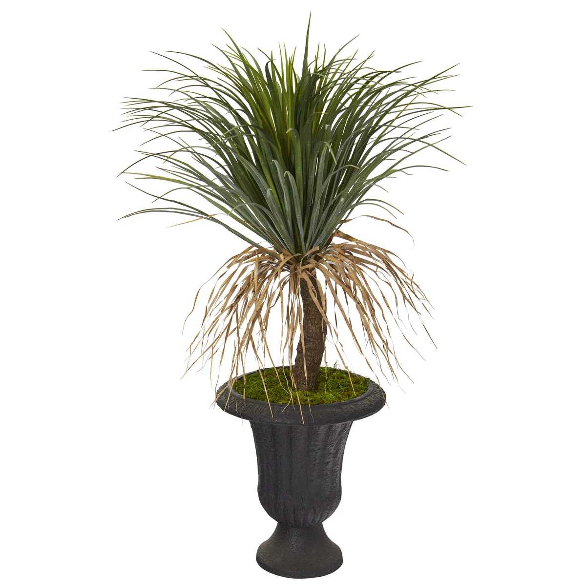 Nearly Natural T1034 3.5' Artificial Green Pony Tail Palm Plant in Decorative Brown Urn