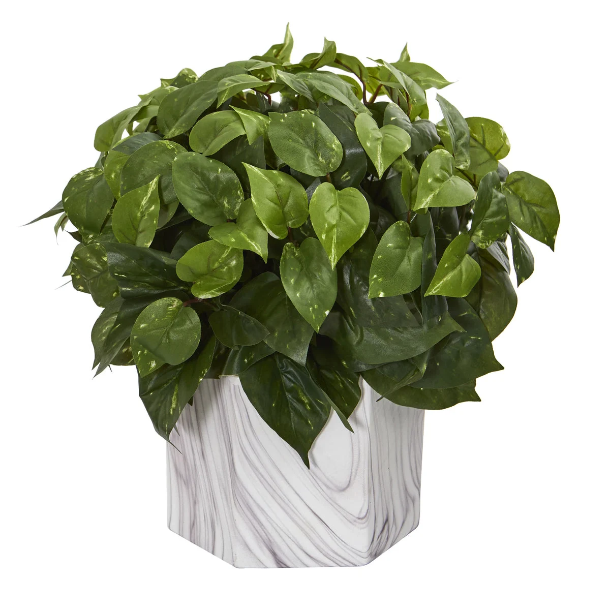 Nearly Natural 8133 15" Artificial Green Pothos Plant in Marble Finished Vase