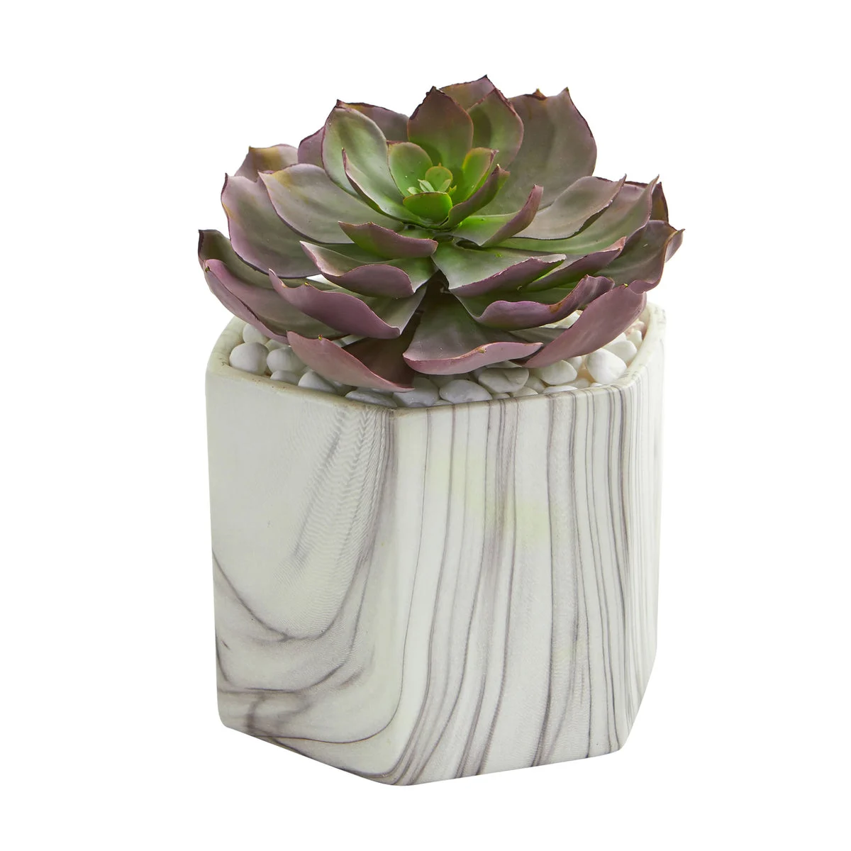 Nearly Natural 8304 8" Artificial Purple Echeveria Succulent Plant in Marble Vase