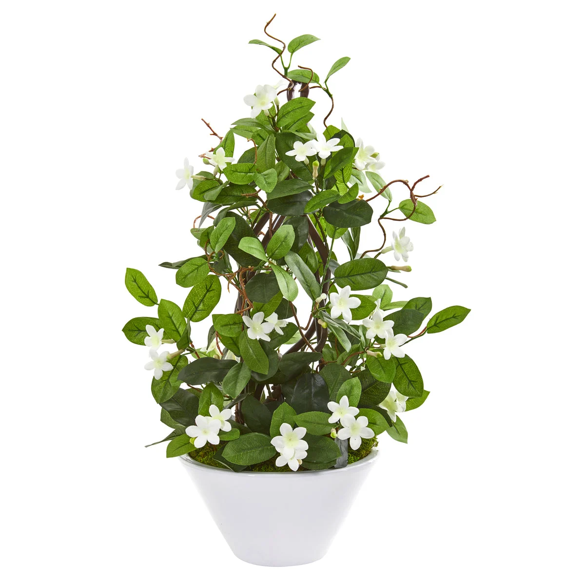 Nearly Natural 9593 24" Artificial Green & White Stephanotis Climbing Plant in White Planter